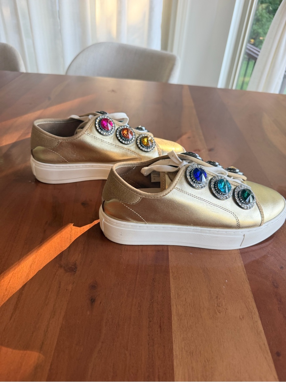🩷💎 EUC Kurt Geiger Laney Octavia Gold Rainbow Jewel Sneakers EU 39 ✨ - Picture 9 of 11